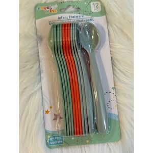 Angel of Mine Infant Flatware 12 Piece BPA Free Plastic Spoons Green Orange Grey